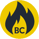Firesmart BC Logo - a black flame on a yellow circle background