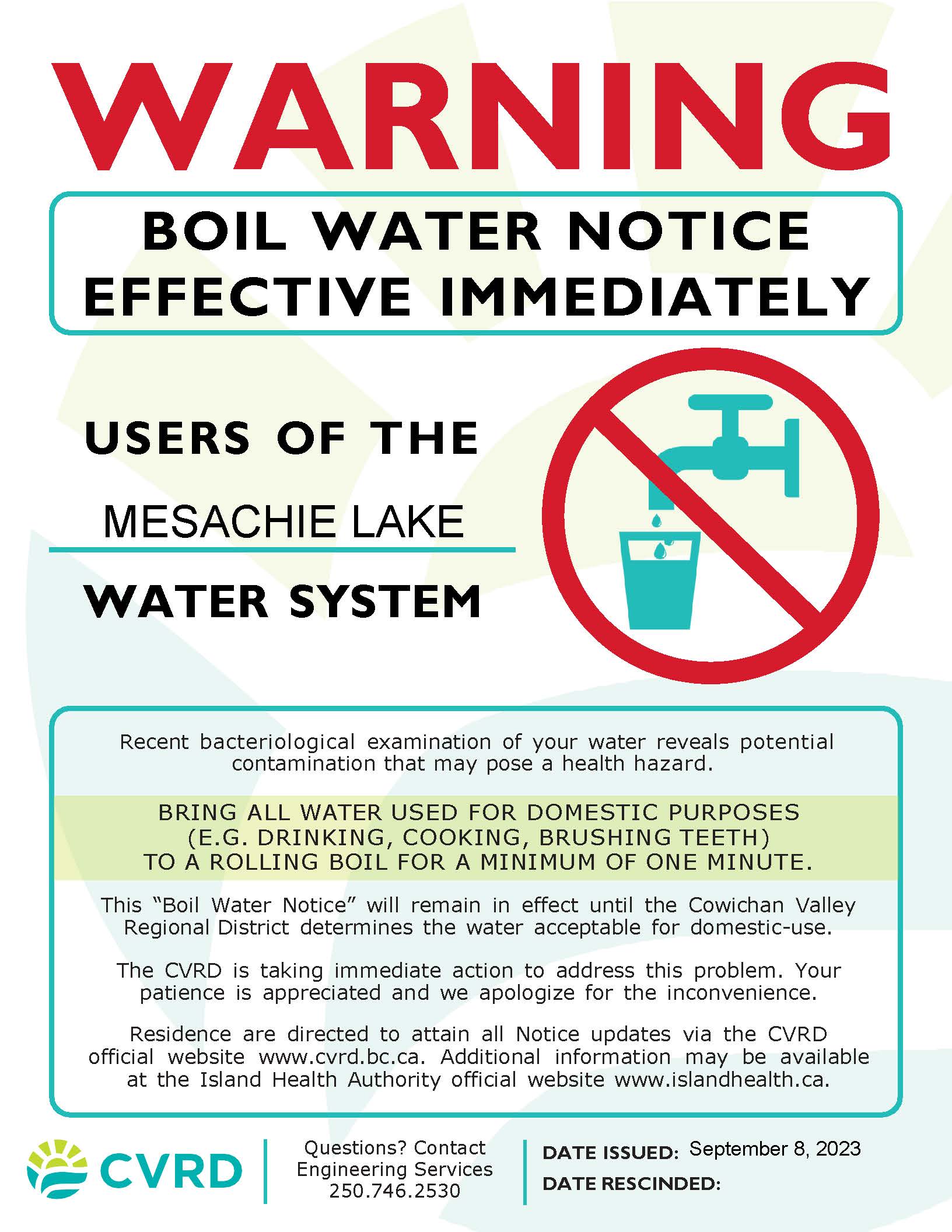Boil Water Notice Mesachie Lake