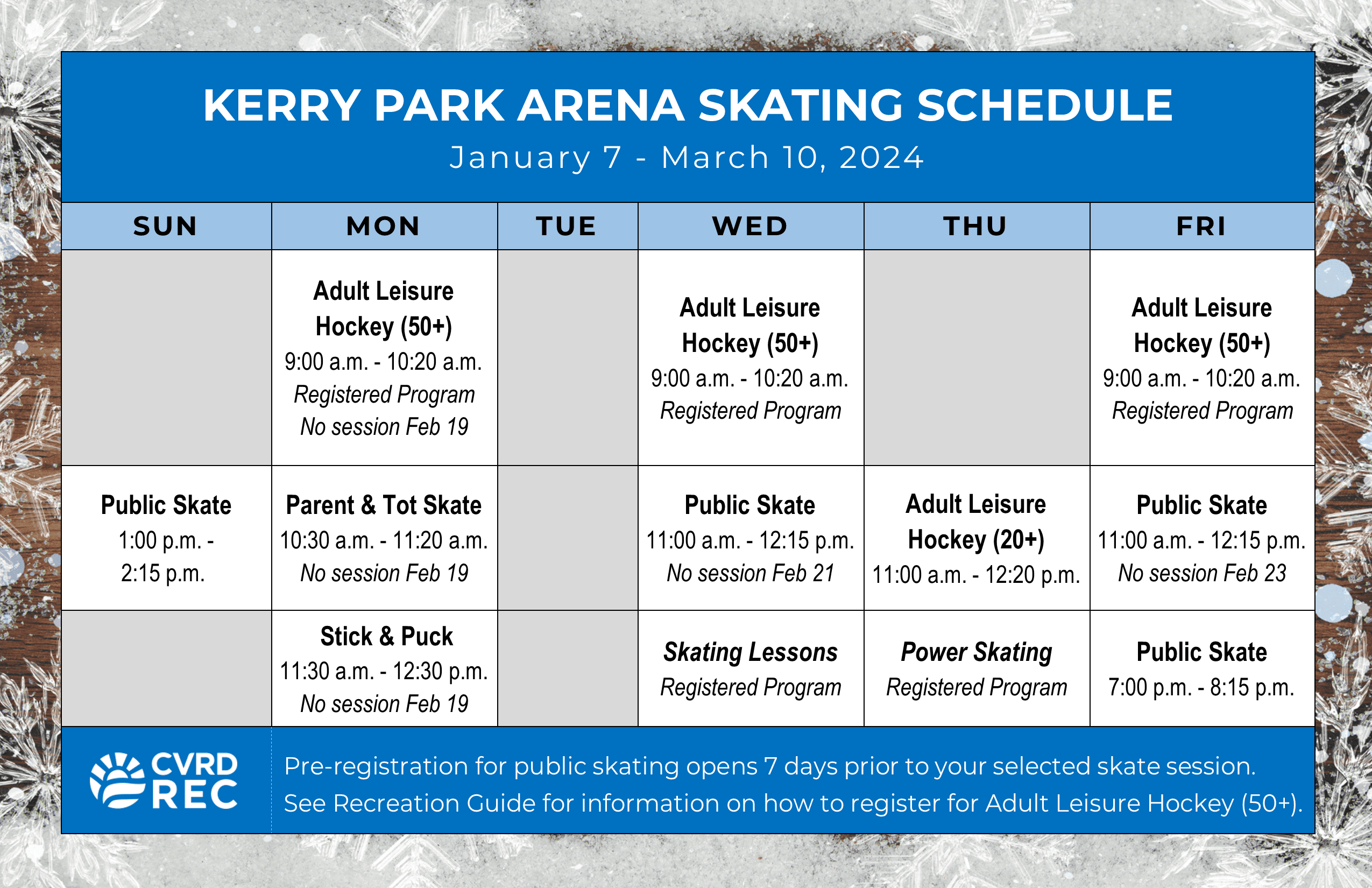 Arena Schedule Cowichan Valley Regional District