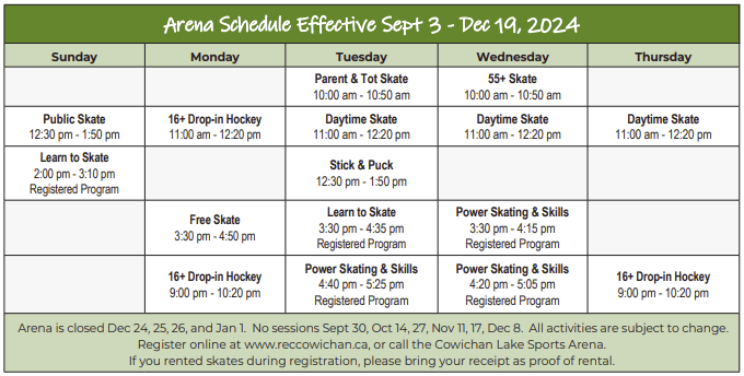 CLR - Fall 2024 - Ice Schedule