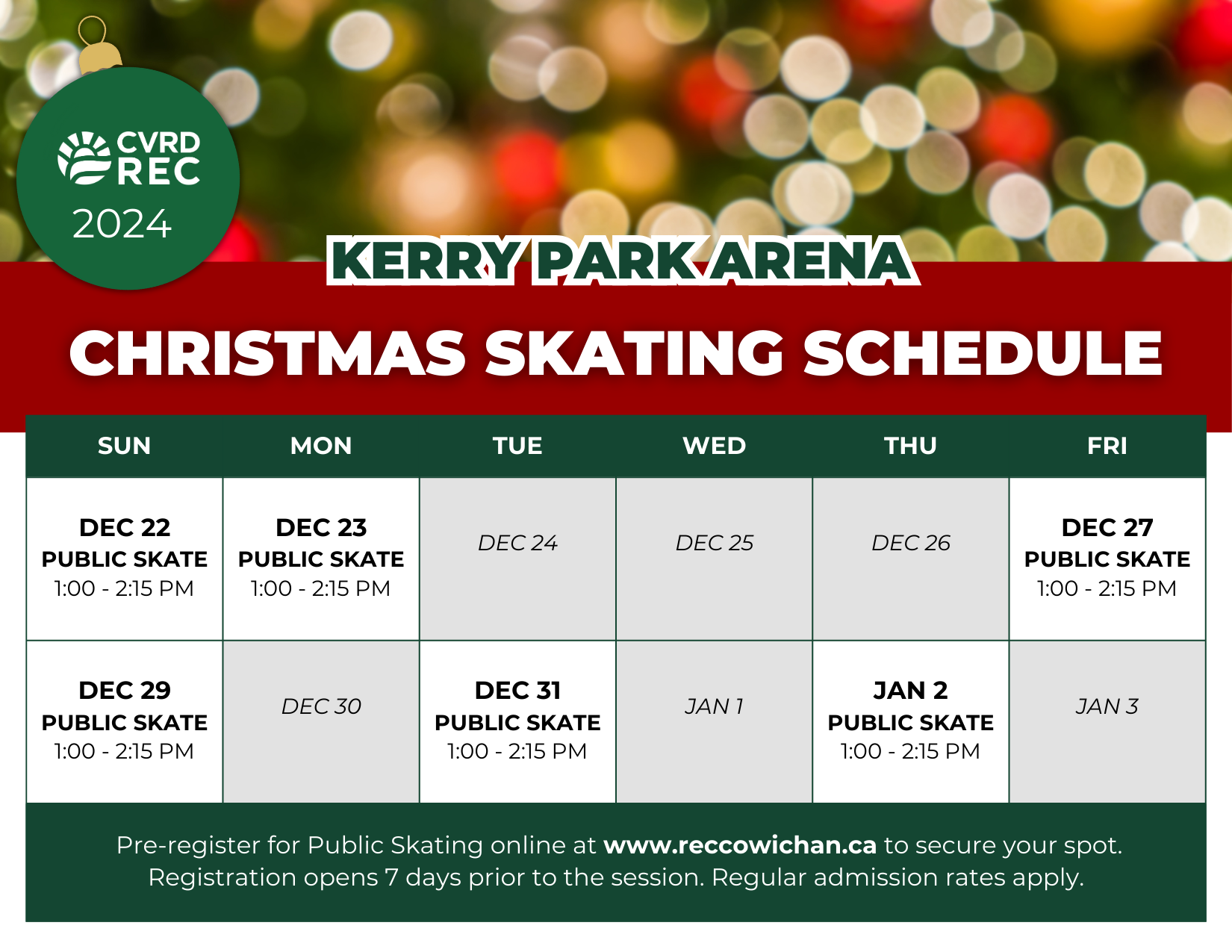 KPRC - Christmas Skating Schedule 2024