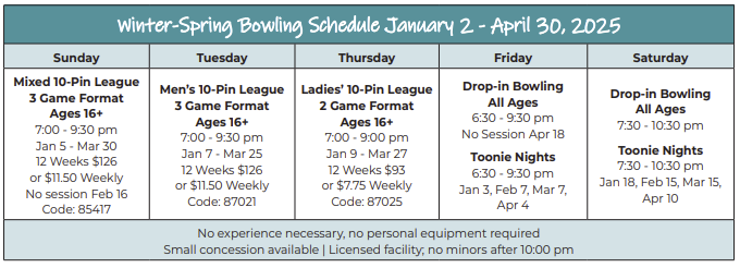 CLR - Winter 2025 - Bowling Schedule