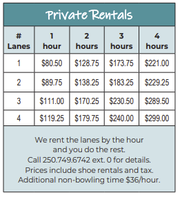 CLR - Winter 2025 - Bowling Rental Fees