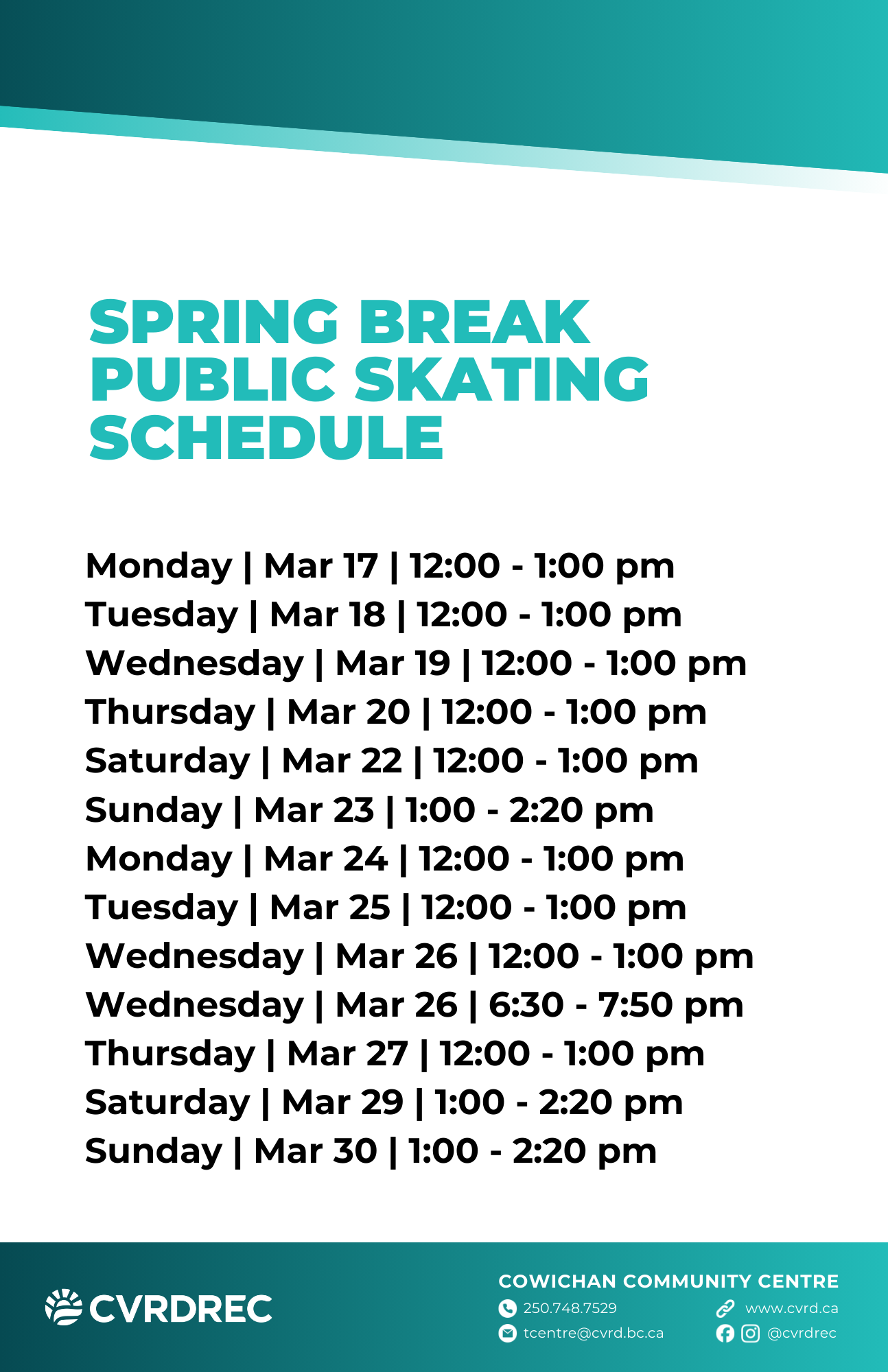 Spring Break Skate Schedule - Generic Sign 11x17 Portrait (1)